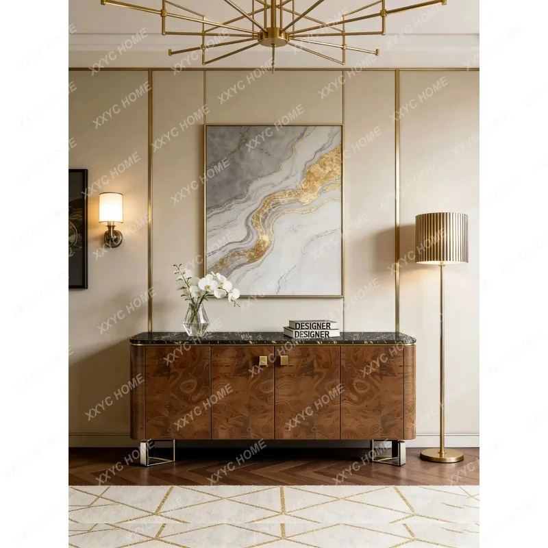 XXFactory Direct Medieval Entrance Cabinet, Living Room Storage Tree Tumor Veneer Marble Edge Cabinet