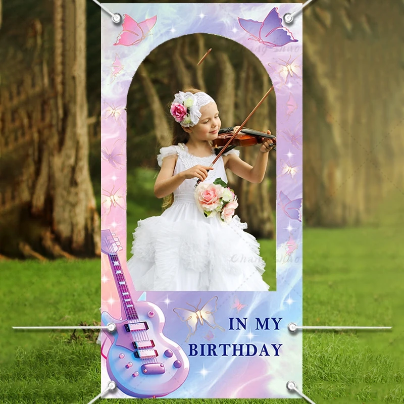 Music Festival Party Photo Booth Props Frame Violin Butterfly  Shooting Photo Backdrop Props Kids Birthday Party  Decor Banner