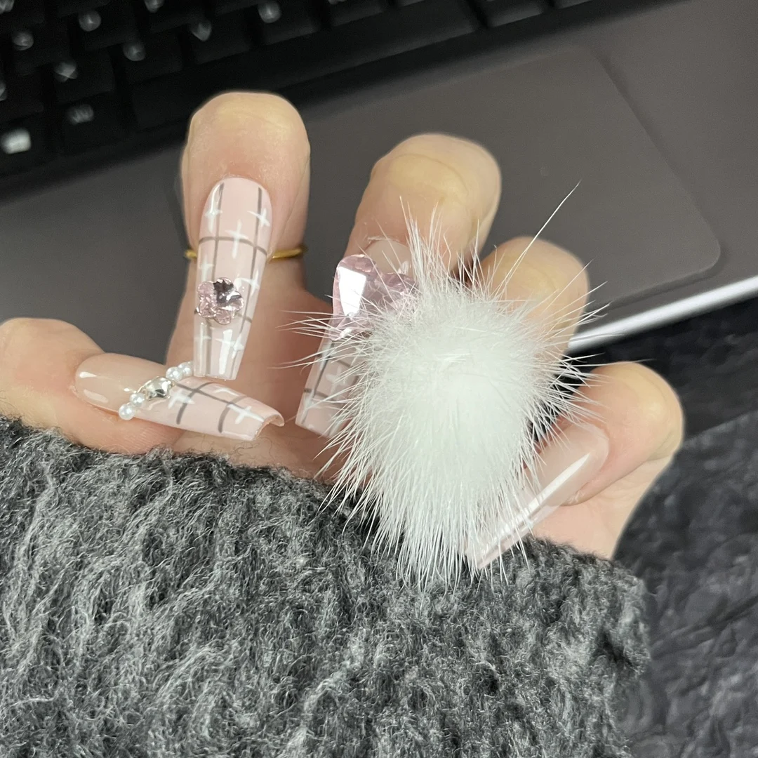 Emmabeauty Fluffy Ball Fragrance Removable Reusable High Quality Handmade Press On Nails.No.EM3415