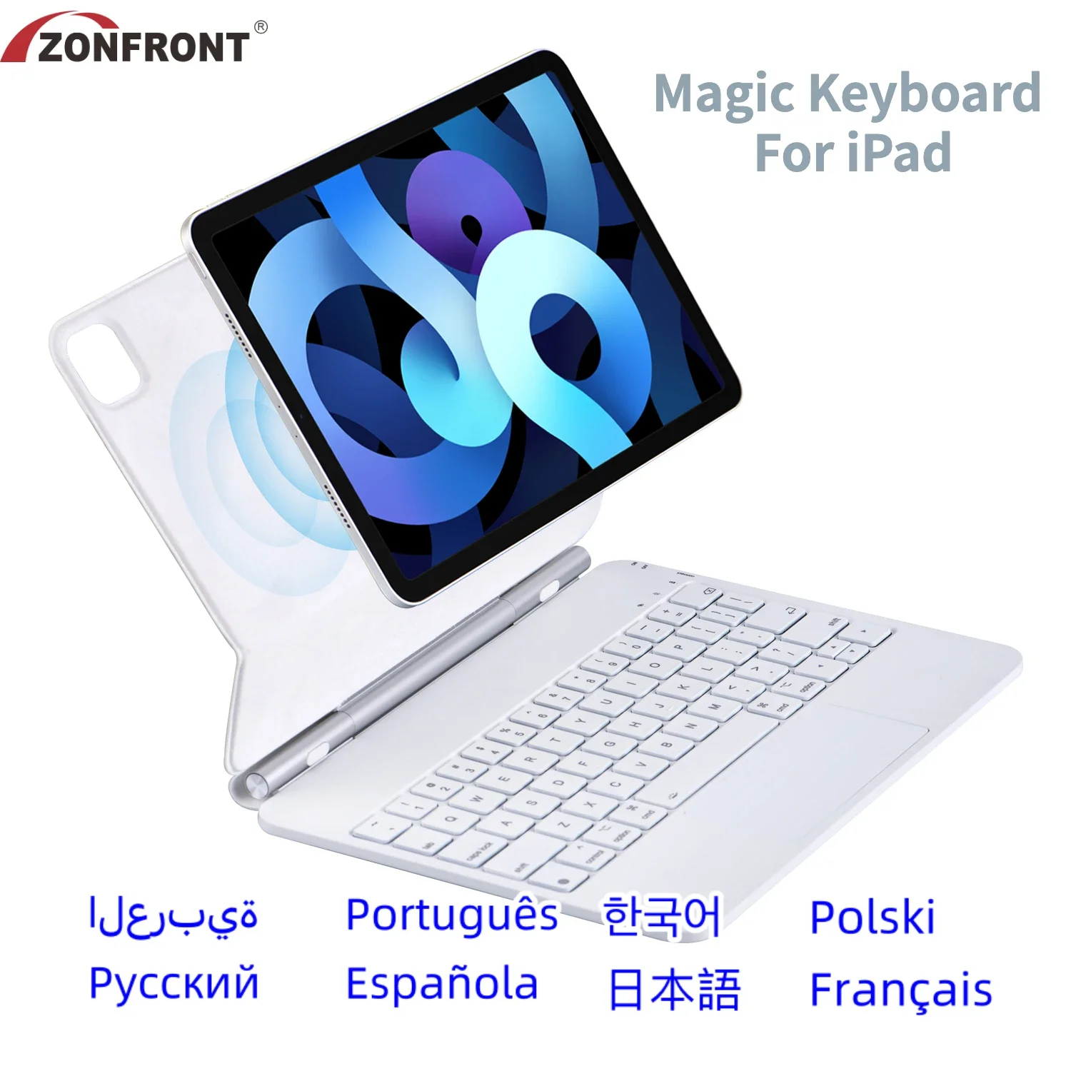 

Волшебная Bluetooth-клавиатура ZONFRONT для iPad Air 4 10,9 Air 5 2022 iPad Pro 11 2021 iPad 10th 10,9 2022 Pro 11 12,9, клавиатура Funda