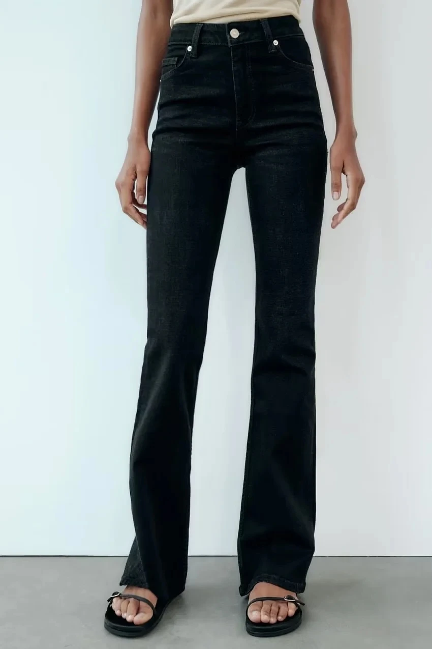 

Faionable Casual Cotton Denim Bell Bot Jeans Women's mid Waist High Elastici Long Pants Spring New Arrival 054243
