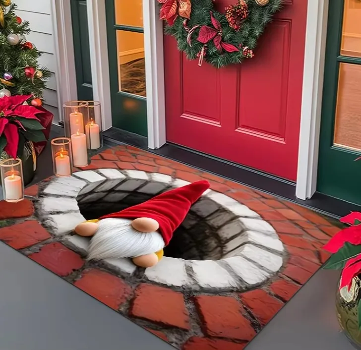 A Christmas-Themed Item Featuring A Vintage Design Along with A Doormat, Which Is Machine Washable and Suitable for Living Rooms