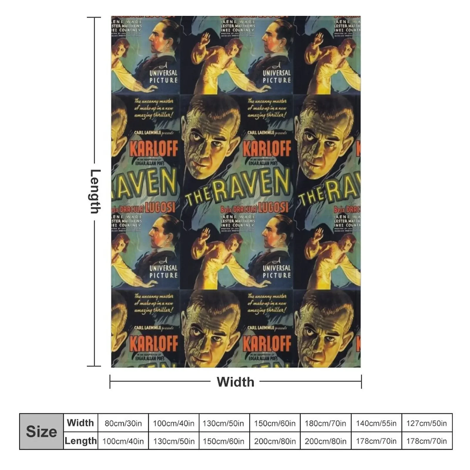 The Raven - vintage Universal horror poster - Boris Karloff, Bela Lugosi, Edgar Allen Poe Throw Blanket Luxury Brand Blankets