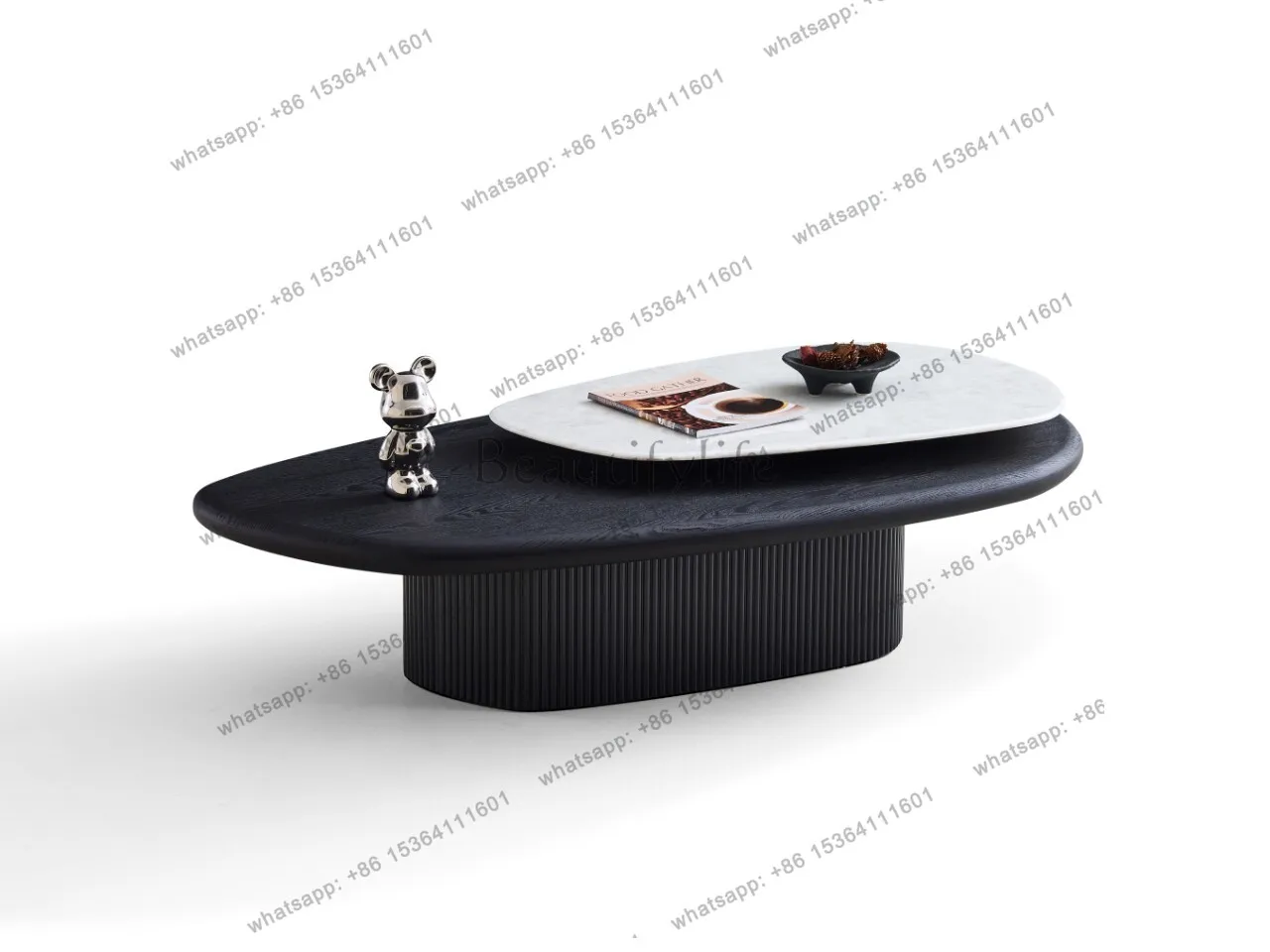 Italian natural marble special-shaped coffee table rotating creative coffee table