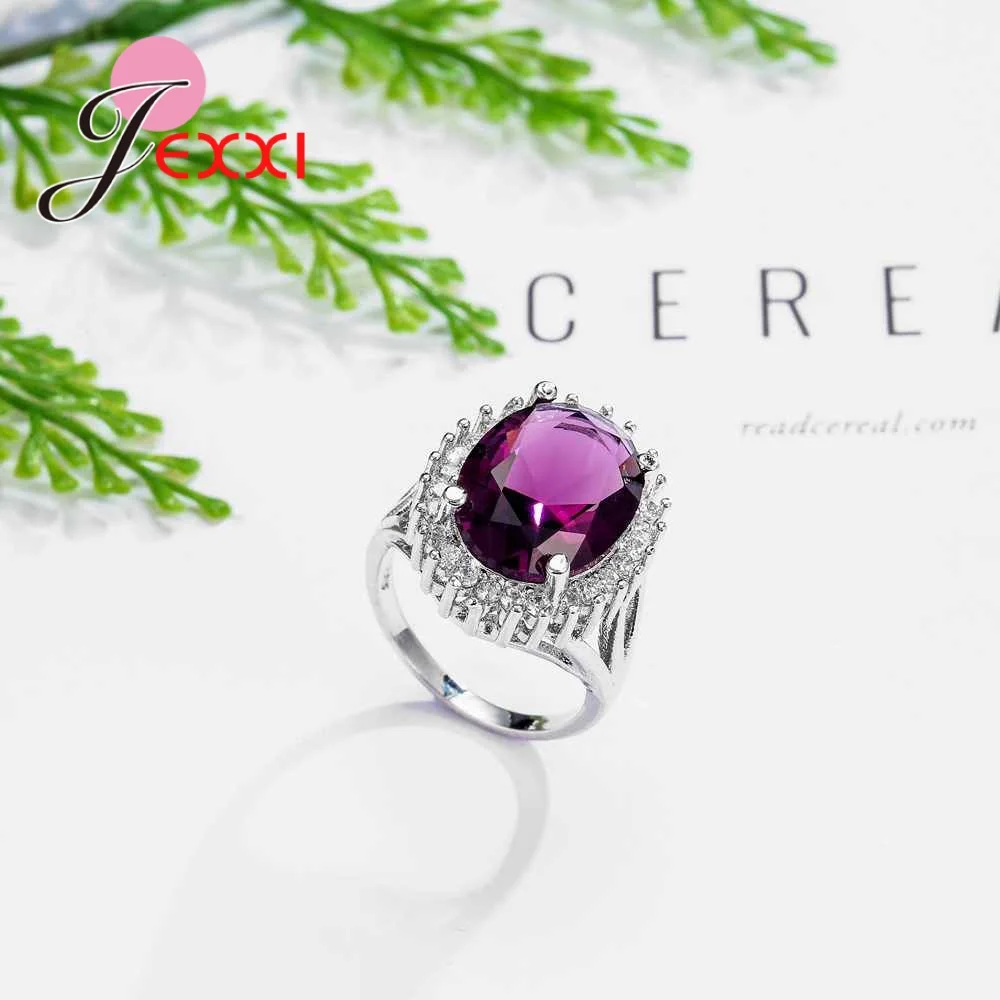 Wholesale Price 925 Sterling Silver Color Finger Rings With Purple Cubic Zircon  Austrian Crystal Wedding # Engagement Ring