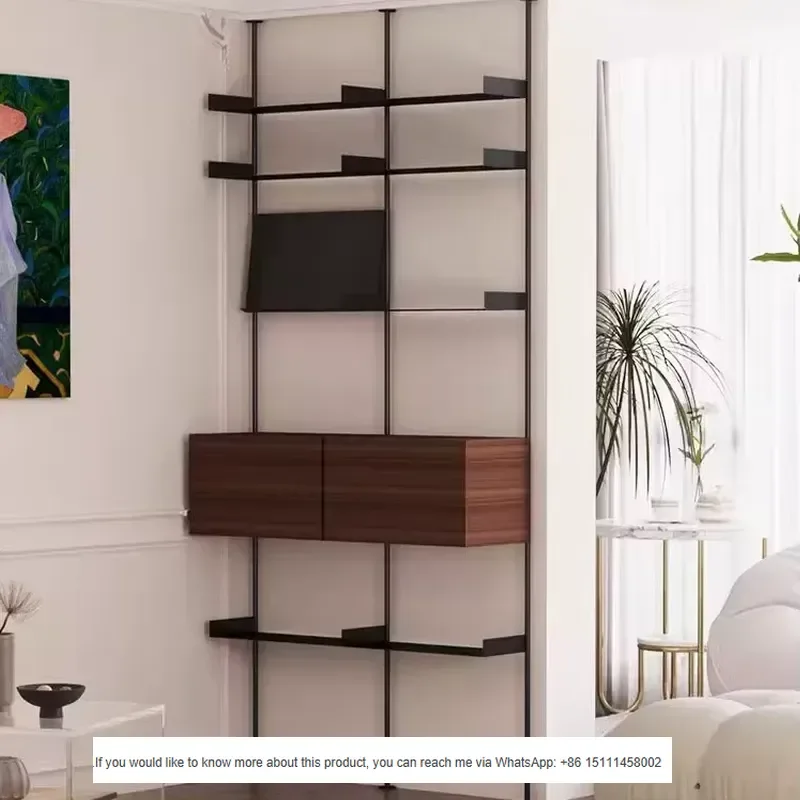 Living Room Entrance Screen Storage Shelf,office Partition Display Shelf,minimalist Metal Track Bookshelf