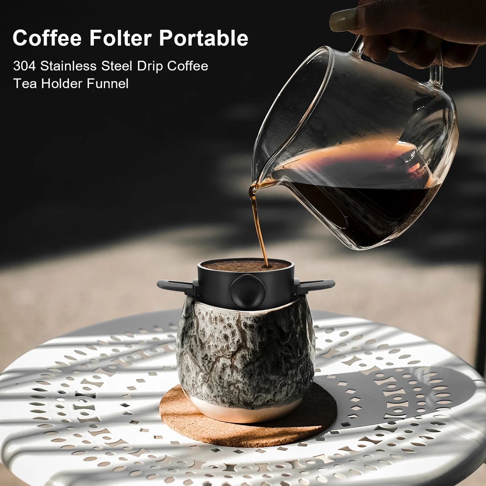 Folding Portable Hand Brewed Coffee Dripper Cone, for Drip Coffee and Tea with Stainless Steel Holder, No Filter Paper Ultra Fin image 3