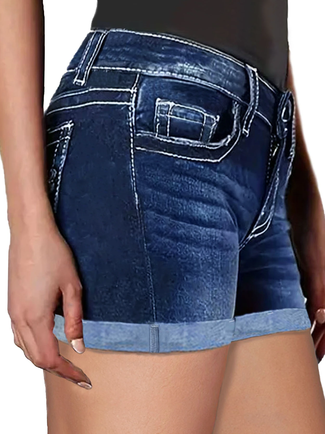 الأزرق حجم كبير حقيبة الظهر المطرزة كرة لولبية الدنيم السراويل عالية الخصر مرونة عارضة الخروج كبيرة الحجم الدنيم السراويل #2