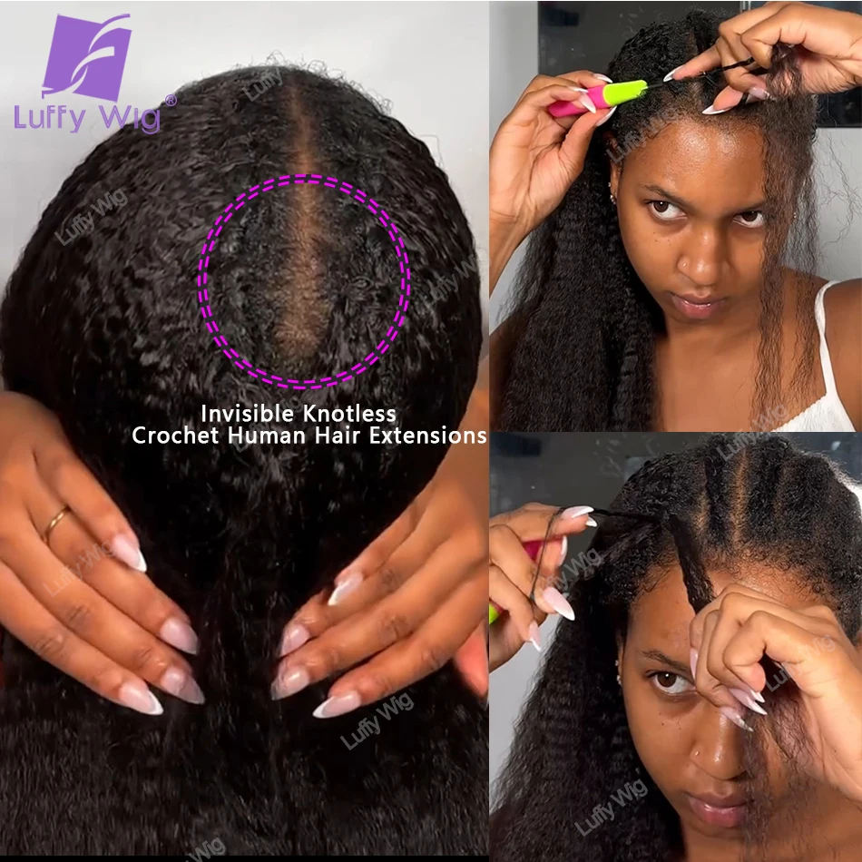 Kinky Straight Crochet Hair Extensions Human Hair Pre-Separated Knotless Crochet Human Hair With String Loop In The Middle