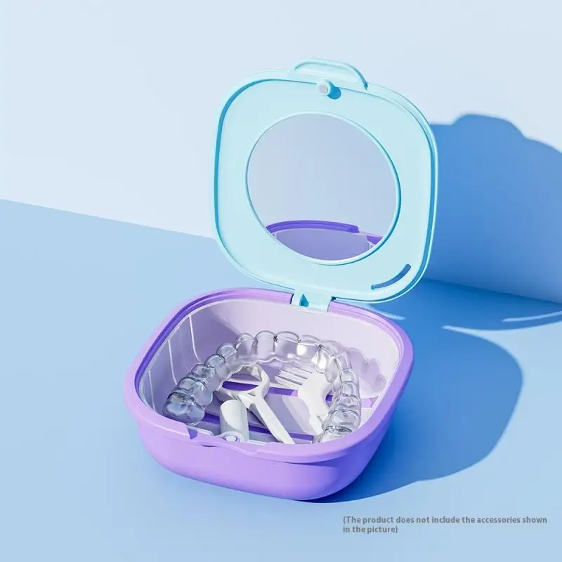 Retainer Case With Drain Basket Portable Mouth Guard Box Oral Cleaning False Teeth Denture Storage Box Teeth Aligner Braces Box