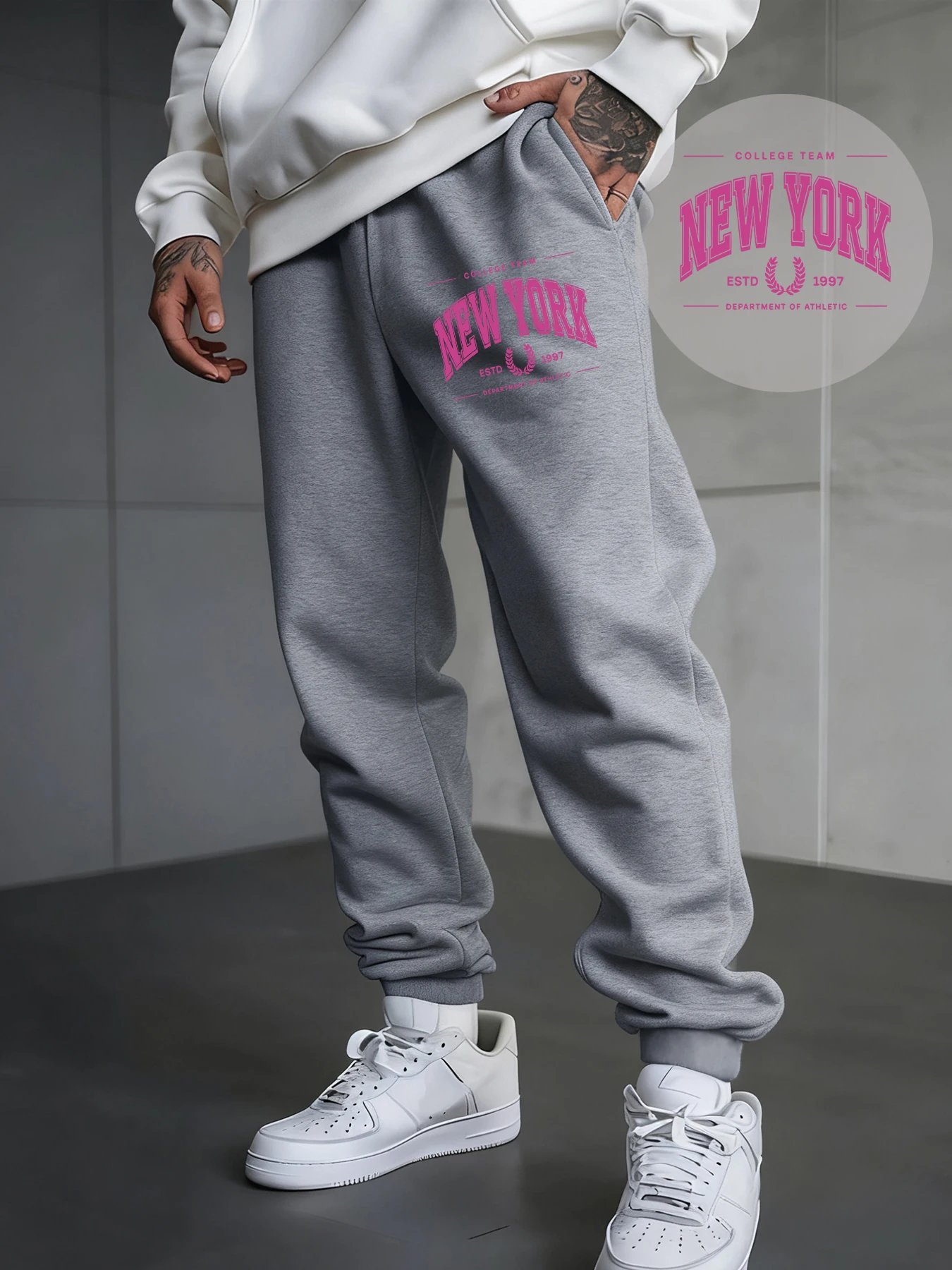 

New York Estd 1997 Patterns Man Pants Drawstring Comfortable Trousers Sport Fleece Jogging Pant Pocket Autumn Sweatpants