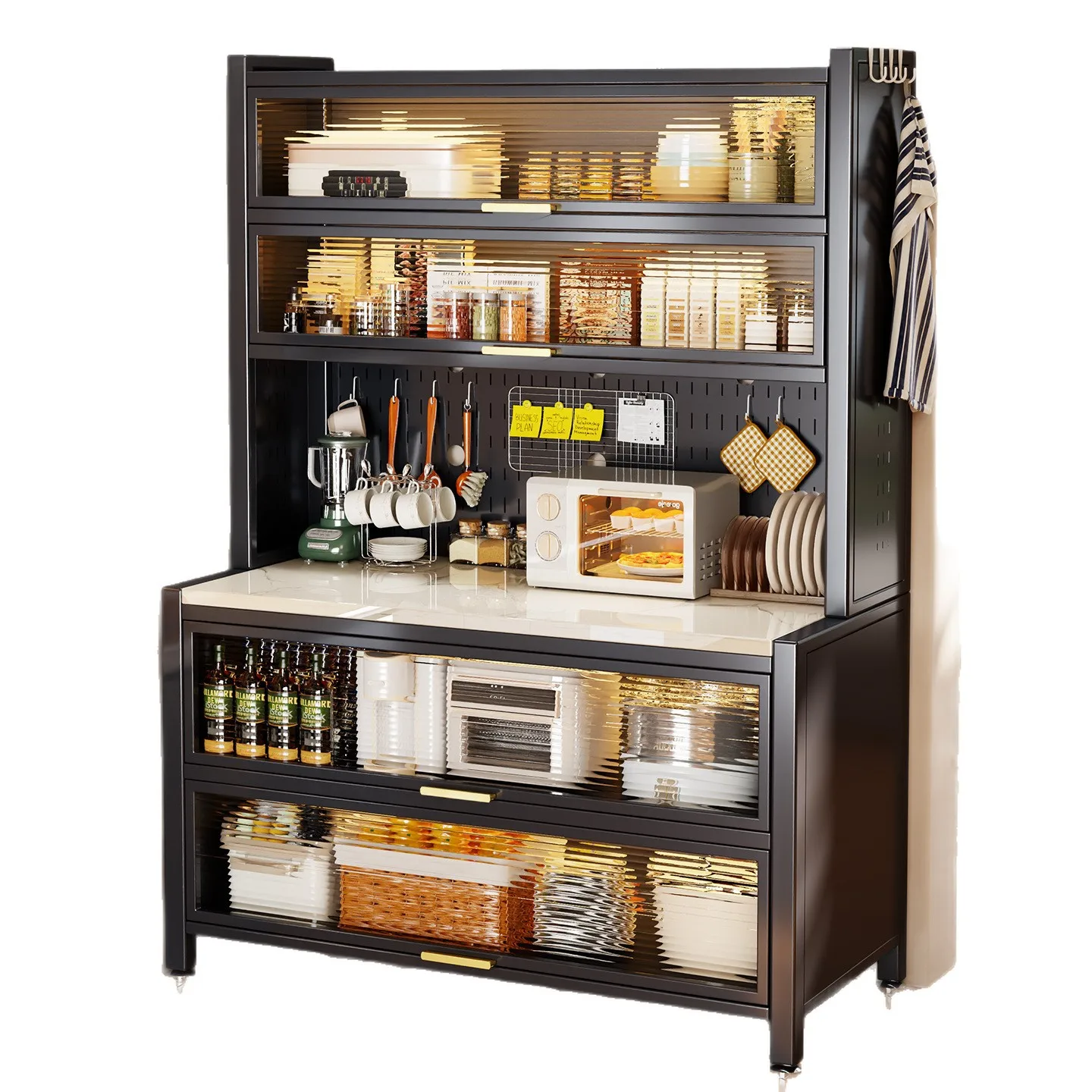 Kitchen Storage Rack, Multi-Layer Dustproof Shelf, Home Organizer Cabinet, 4 in 1 Functional Sideboard, Pantry Storage Unit