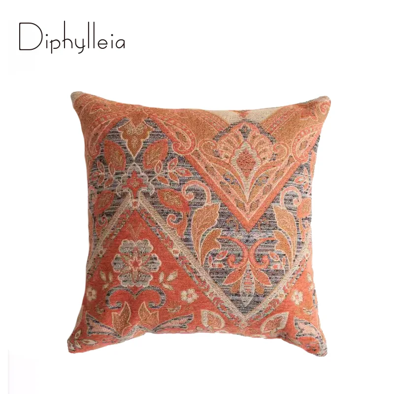 Diphylleia Indian Style Cushion Covers American Country Pastoral Vintage Chenille Jacquard Sofa Pillow Case Farmhouse Decorative