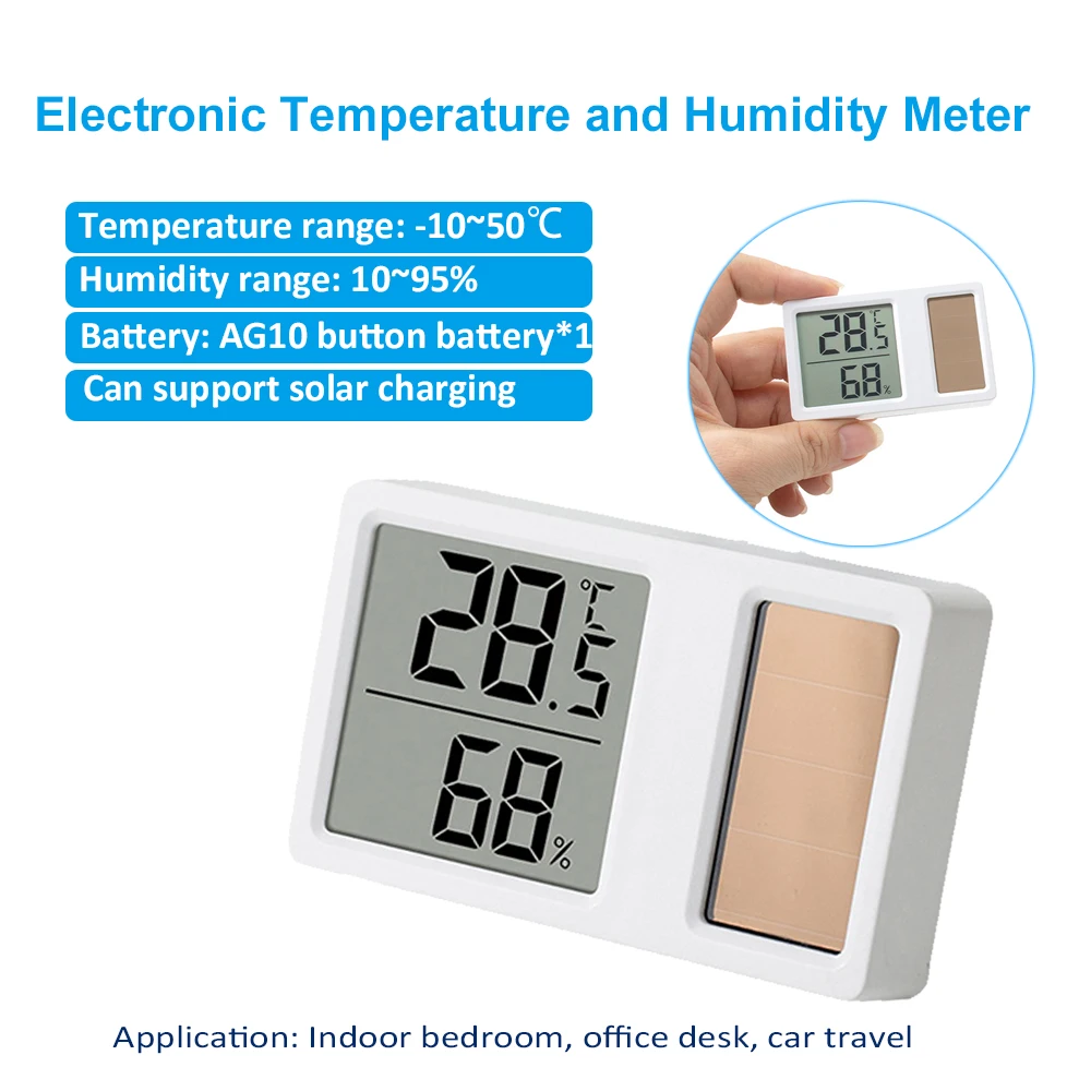 -10~50℃ Solar Electronic Digital Temperature and Humidity Meter  Thermometer Temperature Detector 10~95%RH for Indoor Office