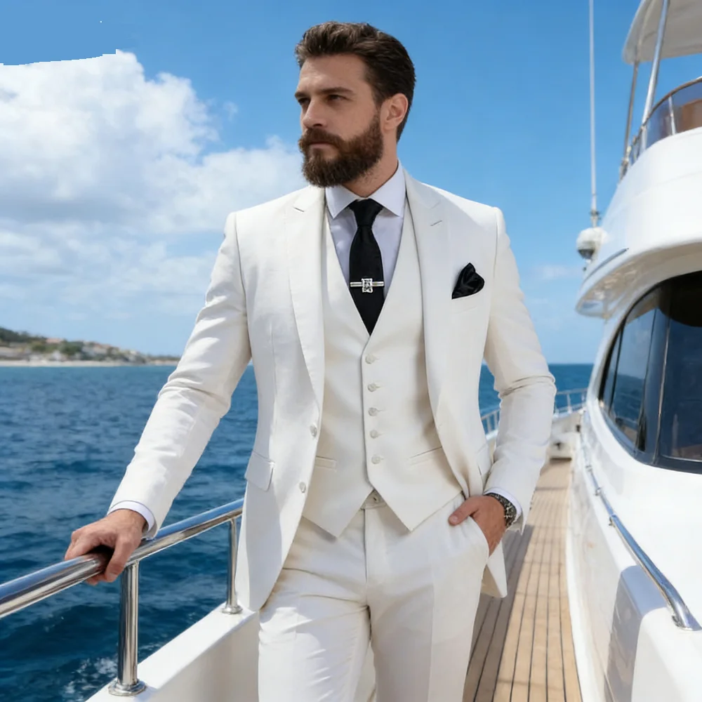 

Classic Slim Fit Wedding Tuxedos 3 Piece Set for Groomsmen And Male Bridegroom Formal Business Suit with Jacket Vest Pants
