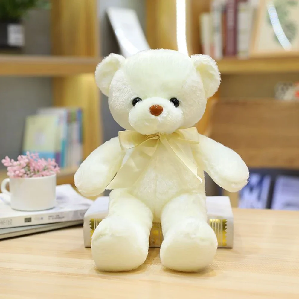 30CM Color Small Teddy Bear Plush Toy Short Hair Cute Birthday Wedding Gift Bear Doll Ribbon Bear Festival Gift