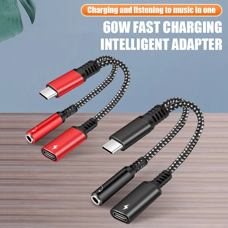 2in1 USB C To 3.5mm Headphone Jack Adapter Type C PD 60W Charge Audio Aux Adaptor for Ipad Pro Samsung S20 Ultra Xiaomi Huawei