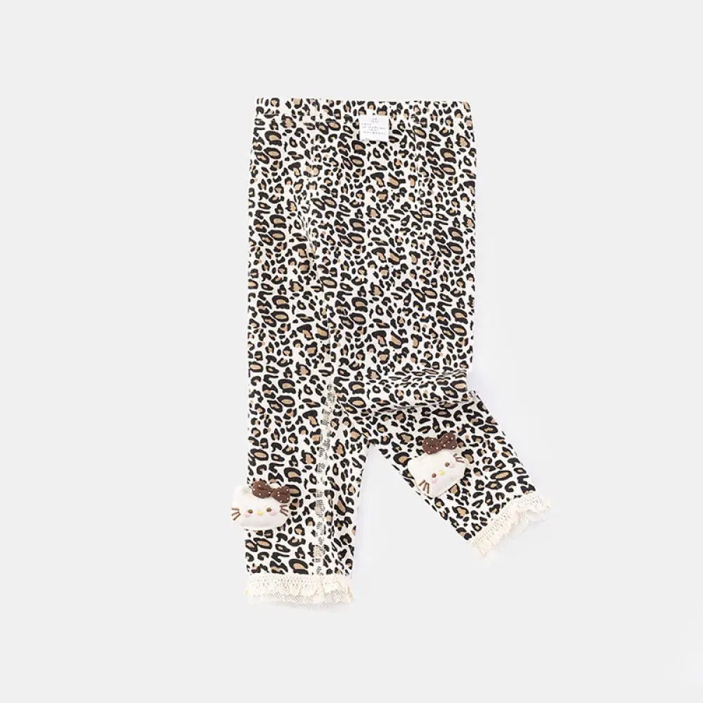 

Новые брюки Sanrio Hello Kitty 2026 для девочек, весенние детские леггинсы Kt, повседневные брюки с мультяшным леопардовым принтом для весны и осени