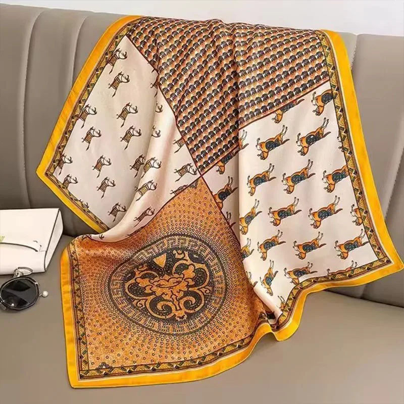 

Brand New Luxury Horse Print Square Scarf Vintage Imitation Silk Shawl Scarf Women Windproof Outdoor Head Wrap 2025