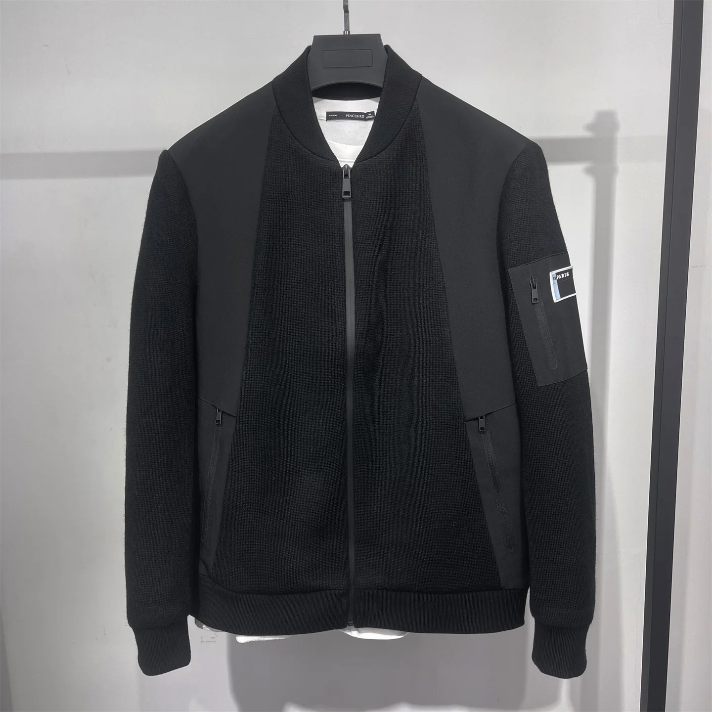 

High-End Italian Knitted Wool Baseball Jaet Winter Outdoor Faion Urban Sle Zipper Coat Thiened Stand Fit Pure Color