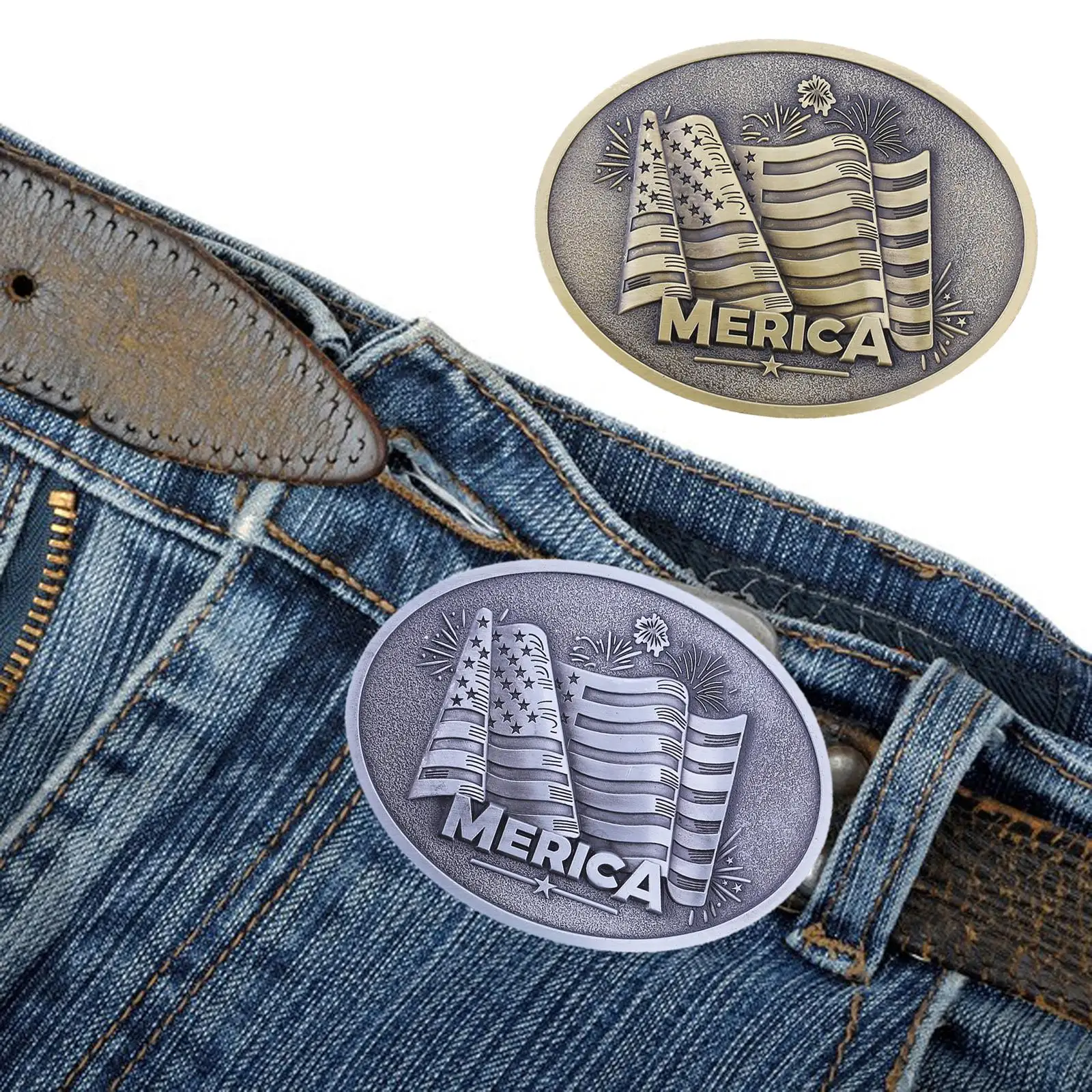 Cowboy Belt Buckle Novelty Vintage Men Women Alloy American Flag Shaped Buckles