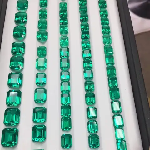 Columbian Emerald Lab Grown Loose Gemstone Muzo Green Smaragd Hydrothermal Square Step Cut Synthetic Full Size