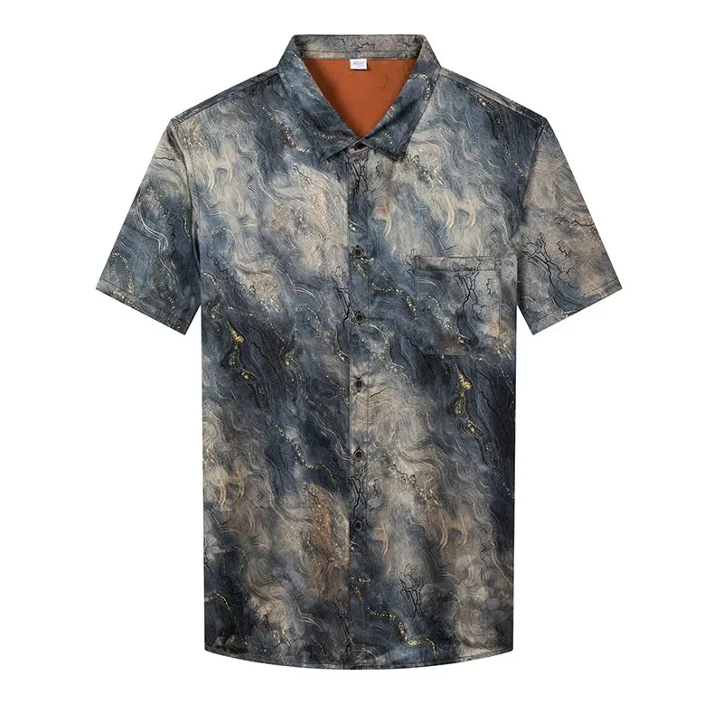 Genuine Silk 100% Luxurious Shirts For Men Short Sleeve Coolness Summer Quality Smooth Comfortable Satin Lapel Camisas De Hombre