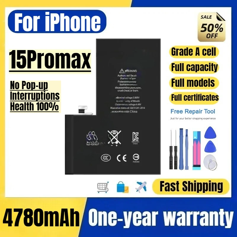 A2849/A3105/A3106 for IPhone 15Promax Mobile Phone Battery No Pop-up Interruptions Health 100% Replacement Bateria Grade A Cell