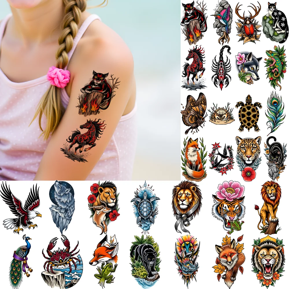 

63pcs Temporary Tattoo Animal Tattoos Temporary Tattoo Stickers Colorful Designs Nature Illustrations New School Traditional For