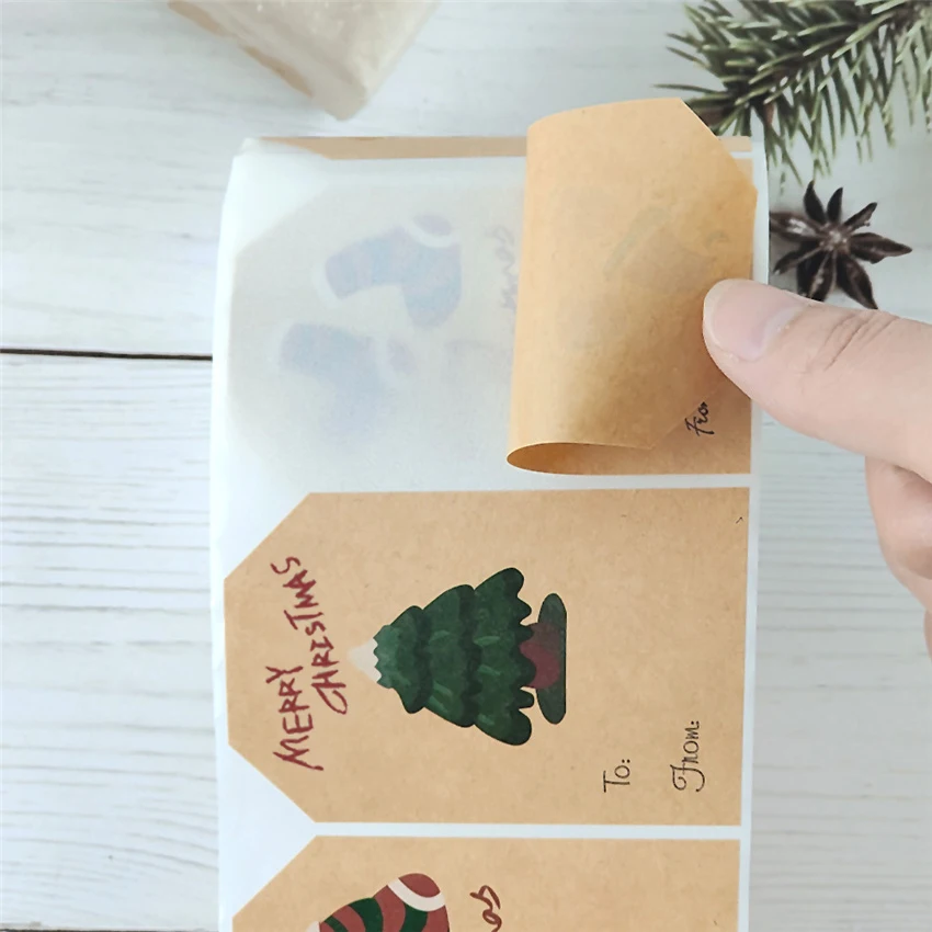 50-100pcs carta Kraft adesivi natalizi rettangolo natale nome del regalo tag decorazione delle vacanze pacchetto regalo sigillo etichette adesivo del partito