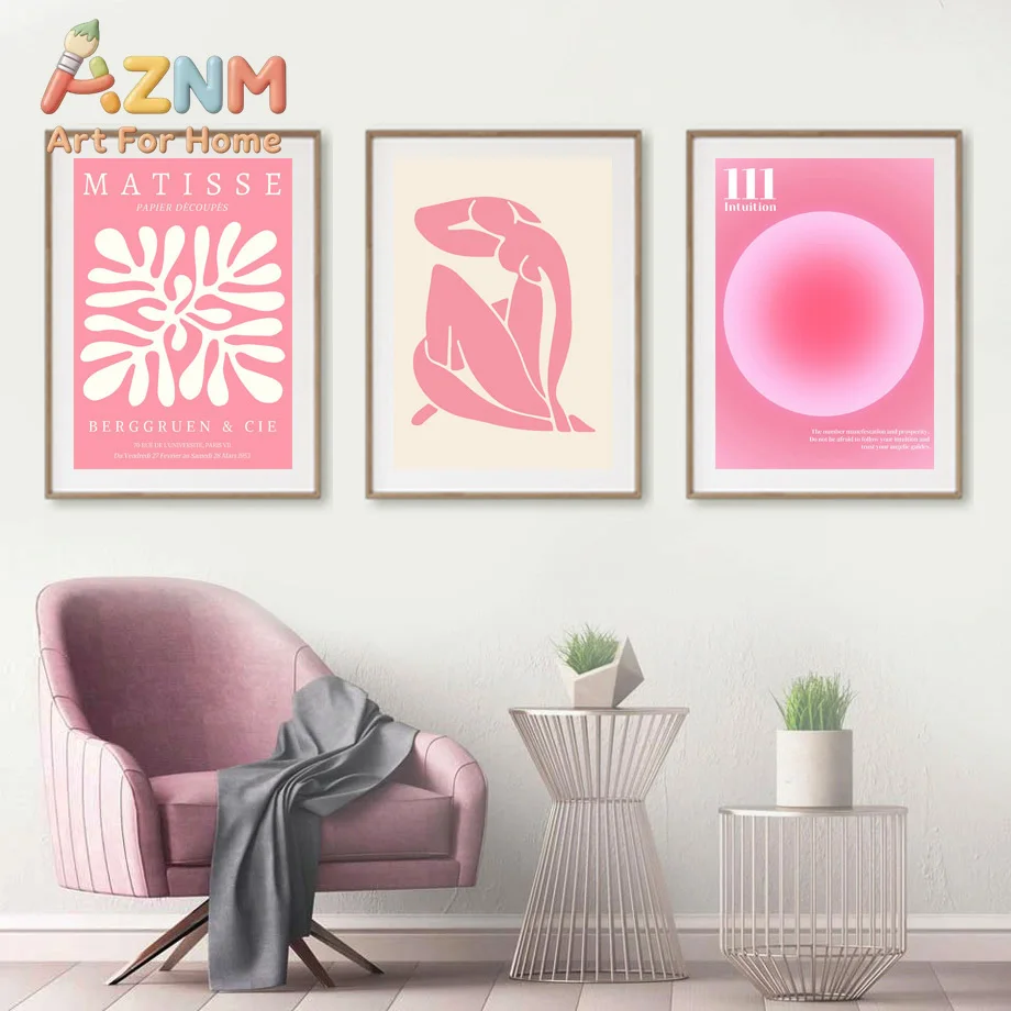 Matisse Woman Leaf Flower Drink Angel Number Pink Posters Canvas Painting Gallery Wall Art Prints Pictures for Living Room Decor