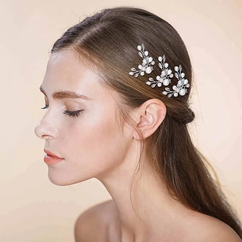 3 Pieces Exquisite Rhinester Pearl Hairpin Handmade Bride Hair Pin Headwear Accessories Wholesale