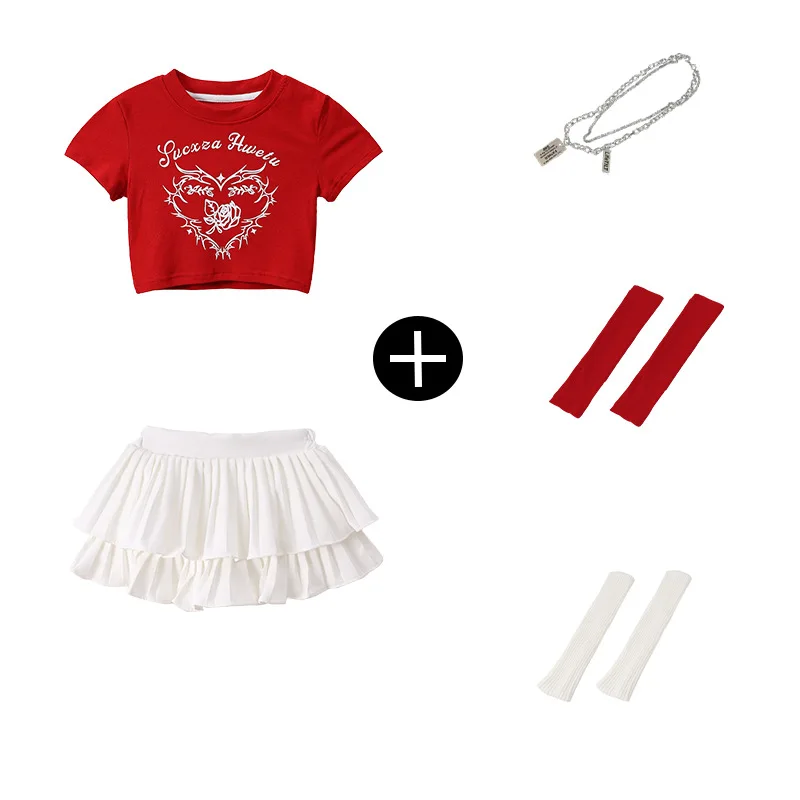 Teenager Kids Jazz Dance Outfit Girls' Set Korean Sle Belly irt Cake Skirt Children's Faion ow Performance