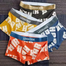 4 PCS men's underwear Youth men's comfortable solid color underwear Boxer fashion flat Angle ice silk underwear