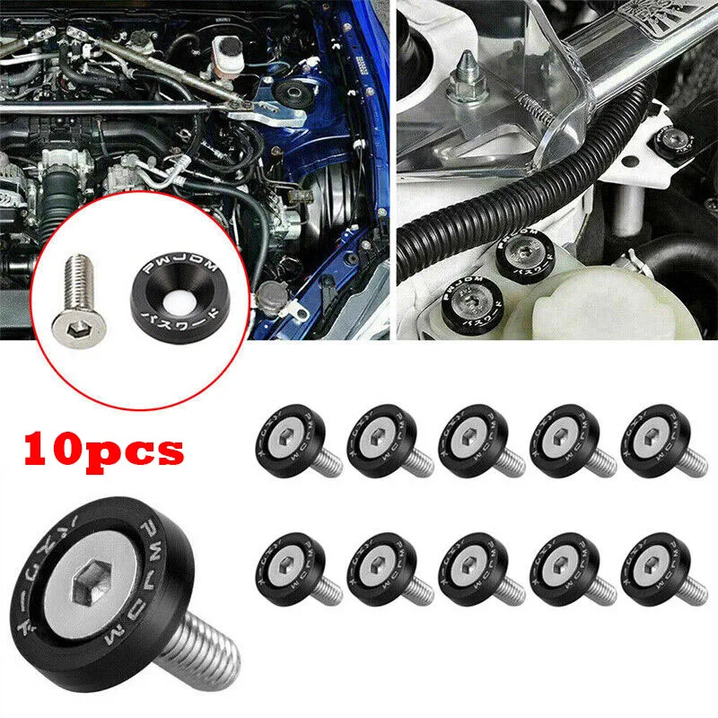 10pcs Car Modified Hex Fasteners Fender Washer Auto Part Bumper Engine Concave Screws Aluminum JDM Fender Washers and M6 Bolt