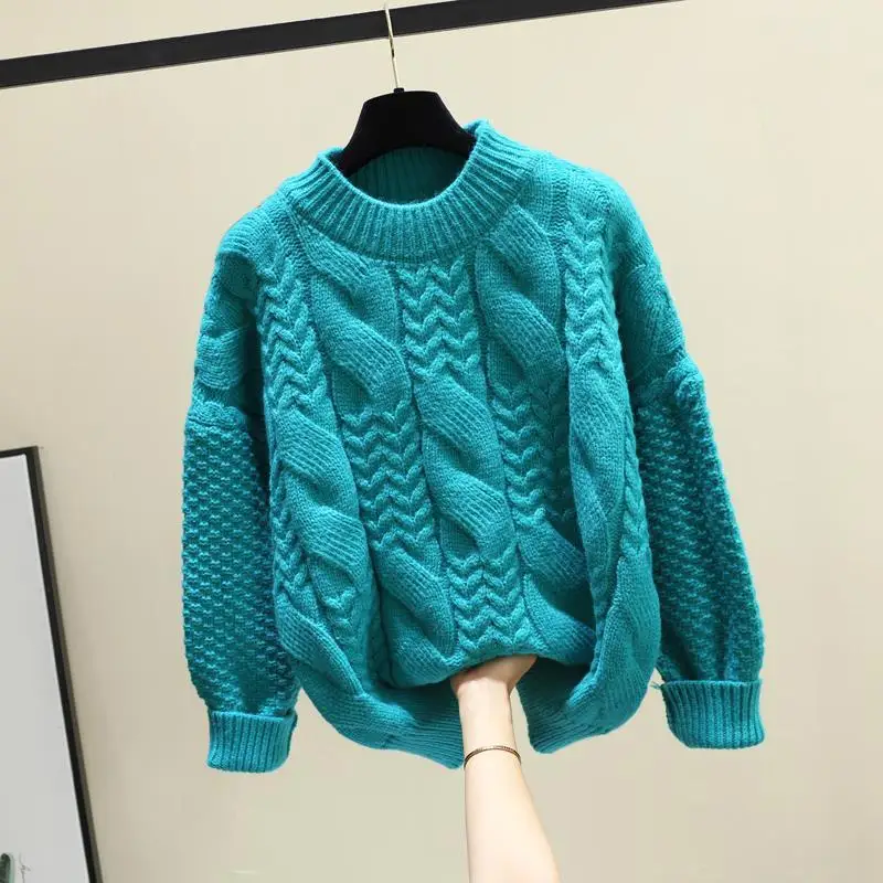 

Autumn and Winter Women's Sweater Fashion Thickened Warm Solid O-Neck Long Sleeve Pullover Korean Retro Loose Sweater 2023 New