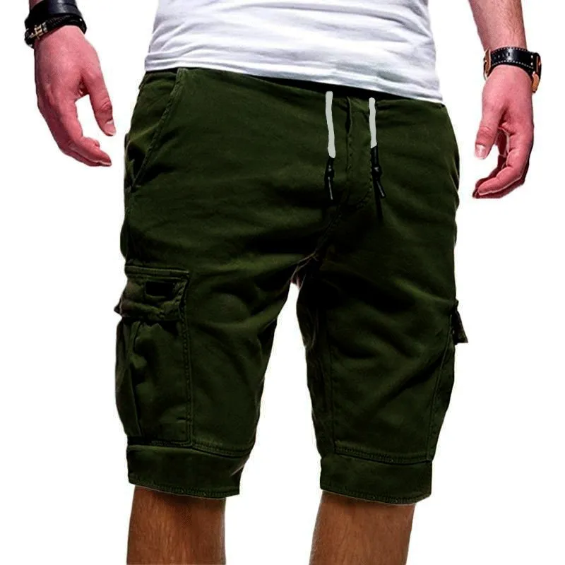 Pantalones cortos holgados para hombre, ropa de calle informal para fitness, deportivos, con múltiples bolsillos, a la cadera, novedad de verano 2021