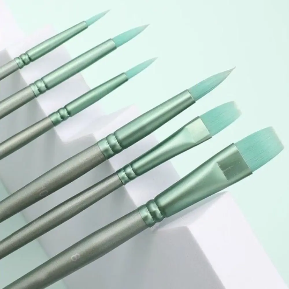 Set di pennelli per pittura con capelli morbidi da 4/6 pezzi Pennelli professionali per disegno ad acquerello di forme diverse Manico in legno di nylon