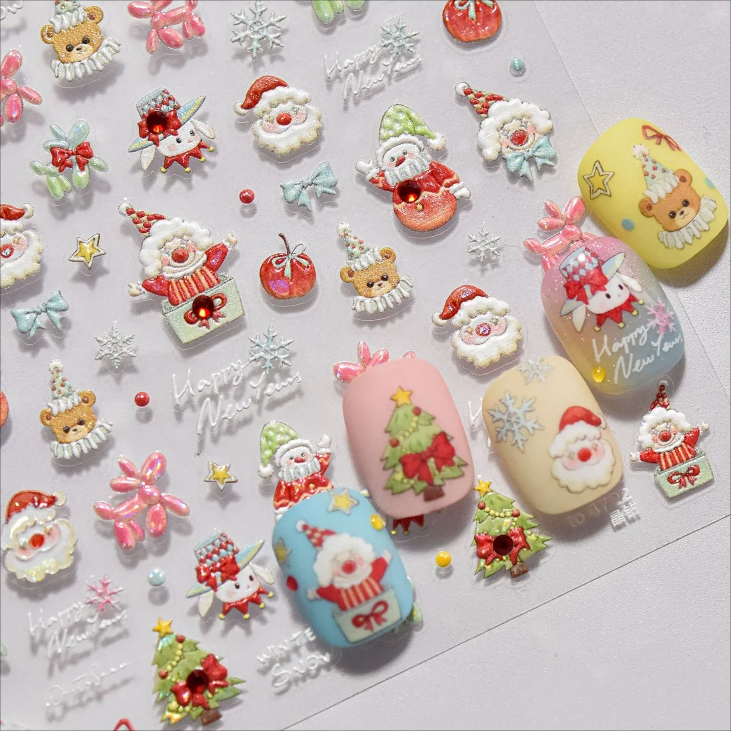 Santa Claus Snowman Bear Rabbit Christmas Tree Balloon Circus Star Bowknot Adhesive Nail Art Stickers Winter Snow Manicure Decal