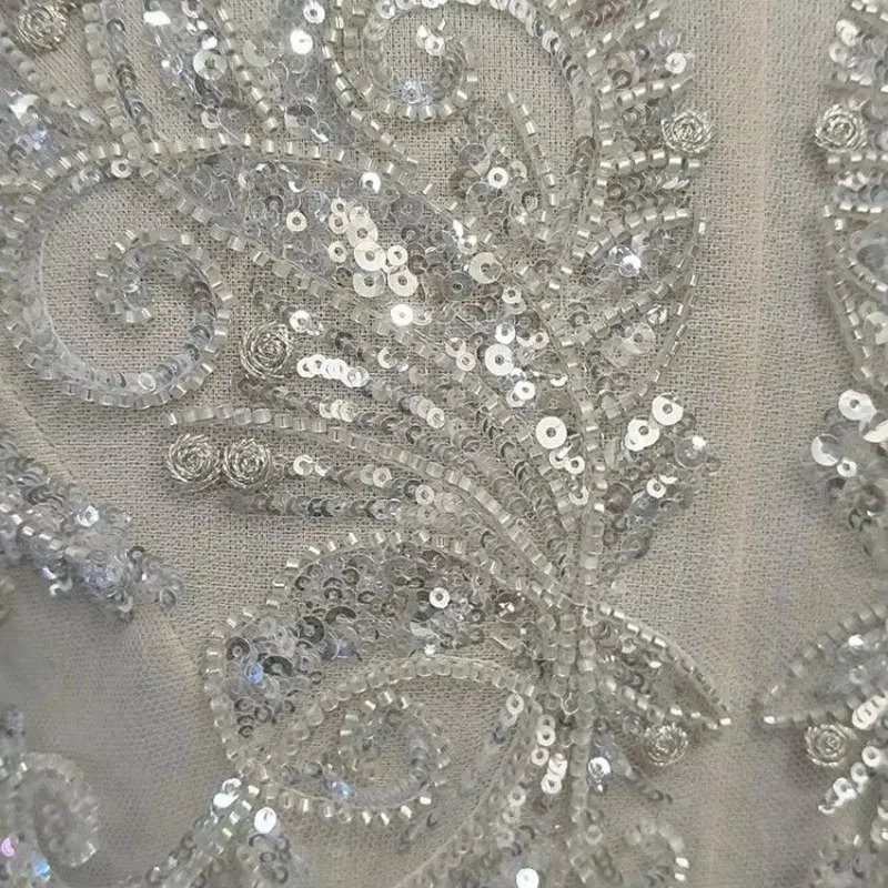 

High-quality white lace applique beaded lace fabric wedding dress and evening gown accessories handcrafted clothing accessories