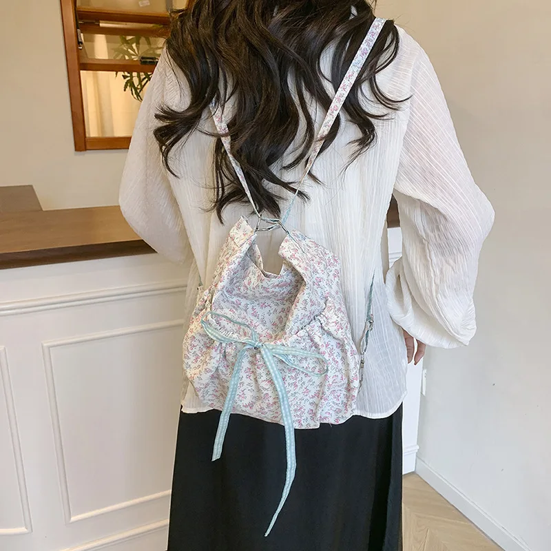 Sweet Bow Floral Women's Shoulder Bags Backpack Large Capacity Ladies Crossbody Bag Casual College Girls Handbags Bucket Tote