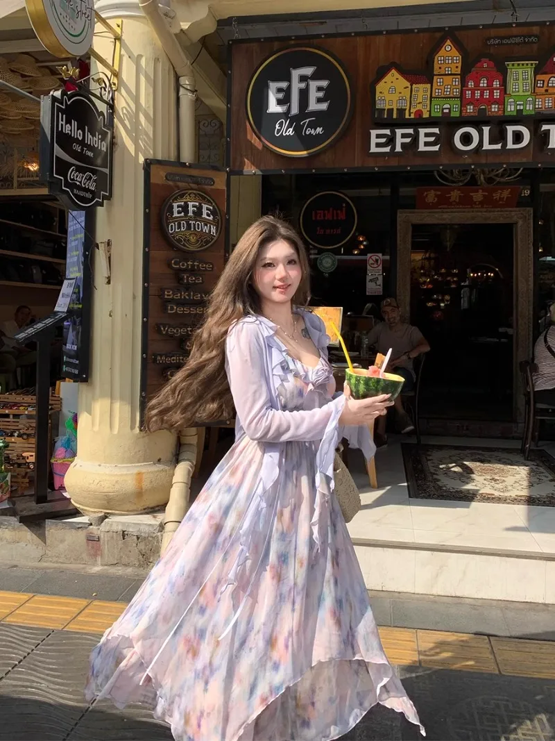 2025 ฤดูใบไม้ผลิฤดูร้อนชุดชีฟองดอกไม้ผู้หญิงชุดพิธี PLUS ขนาด Anne แขนกุด Boho สไตล์