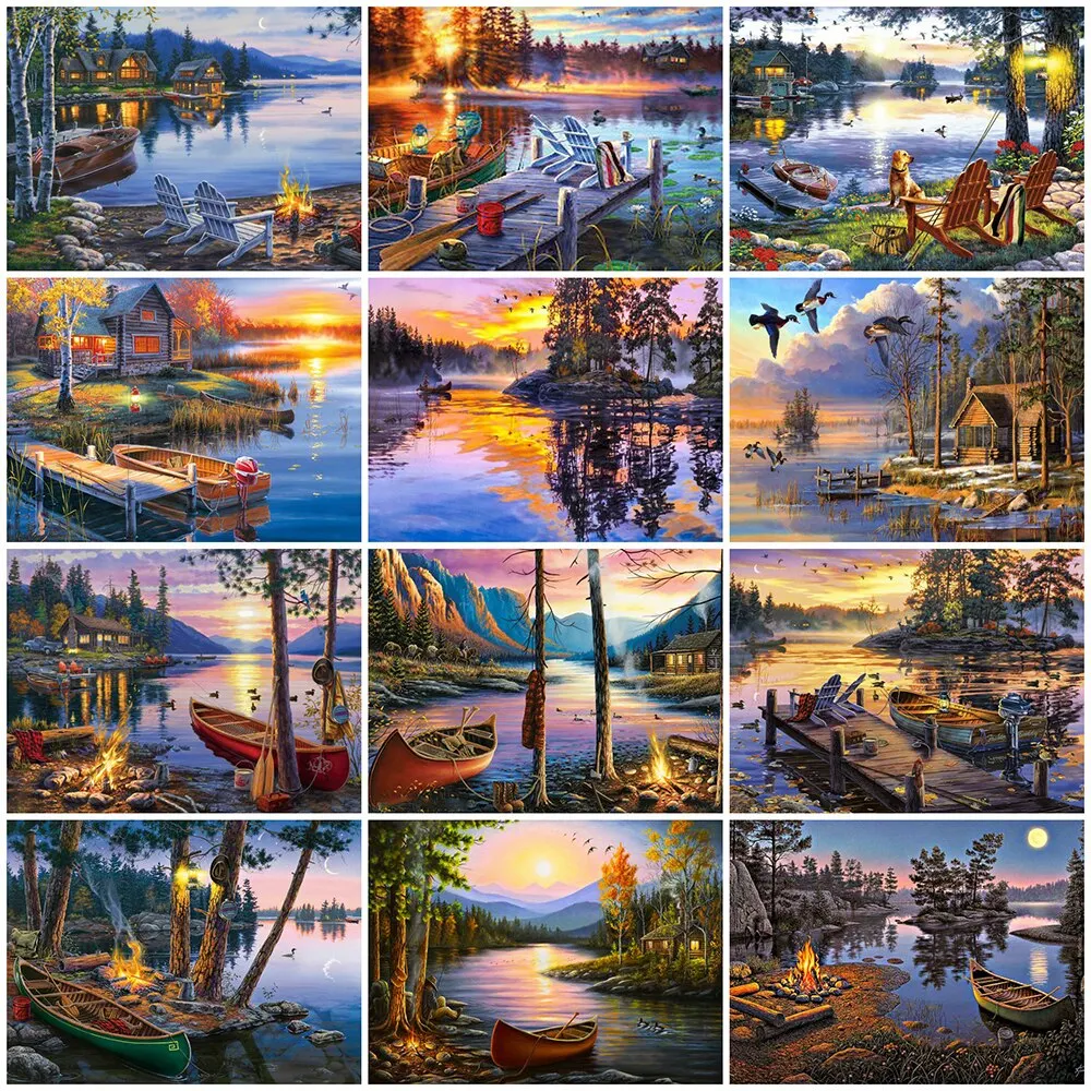 

5D DIY Diamond Painting River Boat Scenery Embroidery Mosaic Handicrafts Picture Full Drill Cross Stitch Art Kit Home Decor Gift