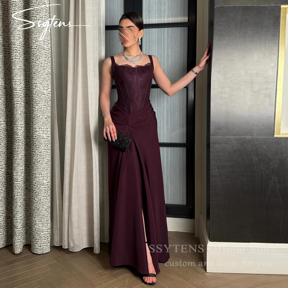 SSYTENS Elegant Saudi Arabia Prom Dresses Spaghetti Straps Wedding Guest Evening Party Dresses Lace Robes De Soirée Customized