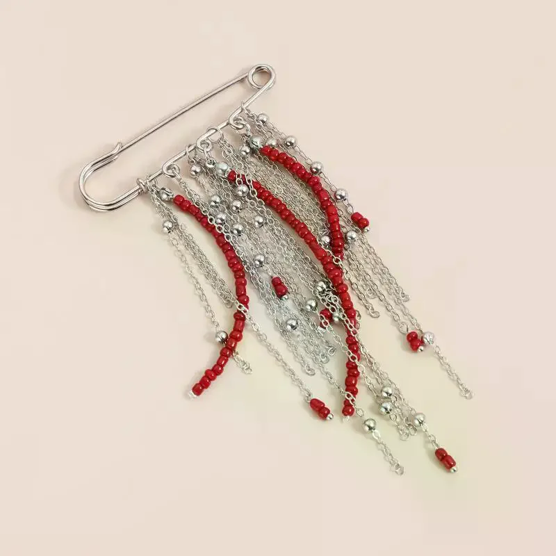 Fashion Exaggerated Beaded Fringed Chain Brooch Retro Suit Lapel Pin Fixed Pin Party Jewelry Gifts for Women