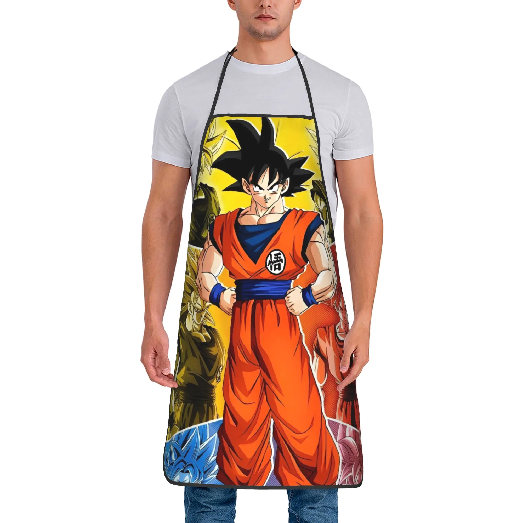Goku DBZ Kitchen Cuisine Aprons Adjustable Anime Pinafores for Adult Chef Cooking Home Cleaning