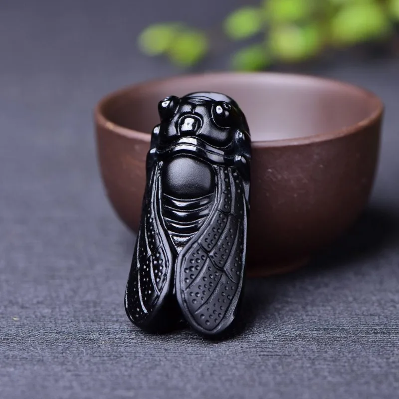

Natural Obsidian Matte Cicada Yiming Amazing Pendant, Random Pattern