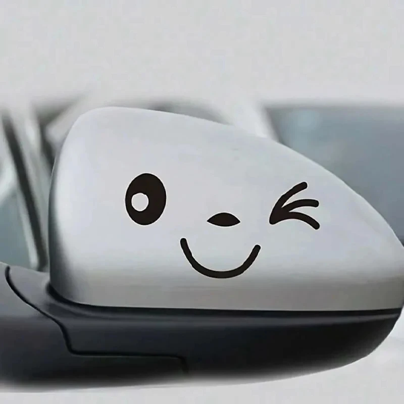 Lovely Wink Expression Car Rearview Mirror Decor Sticker, Weatherproof Cute Auto Vinyl Decal