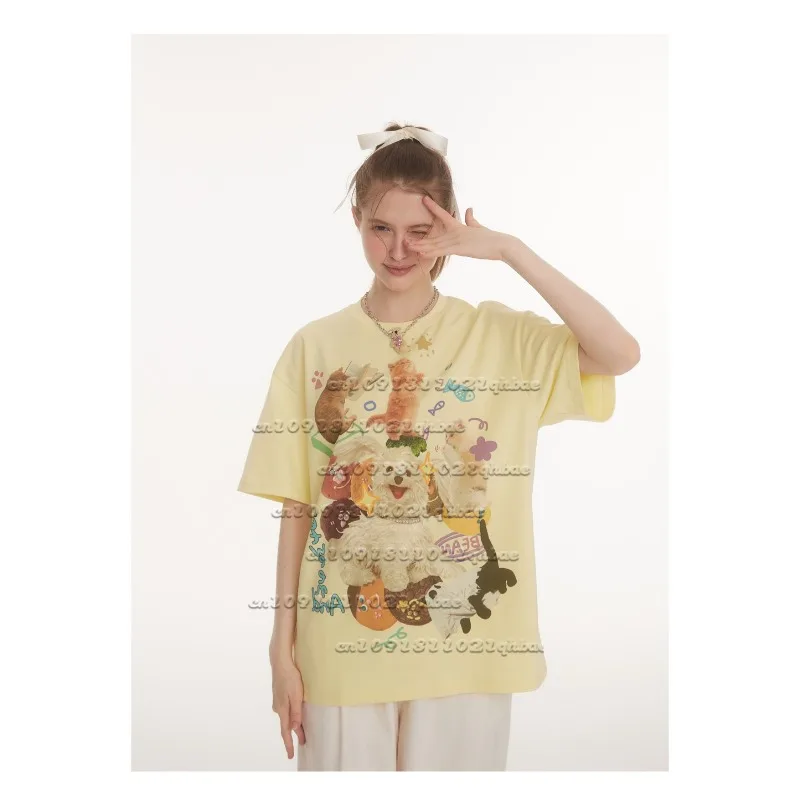 

Летняя футболка с короткими рукавами и 3D-принтом Dopamine Lively Cat and Dog, креативная универсальная футболка с круглым вырезом, быстросохнущий тренд