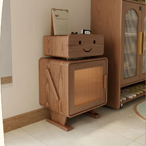 Winter wood robot side cabinets with lights solid wood sofa side cabinets living room TV locker creative bedside table